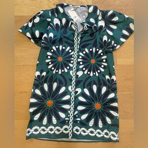 Avara Green Bold Floral Patterned Dress, Short Sleeves & collar women’s L NWT